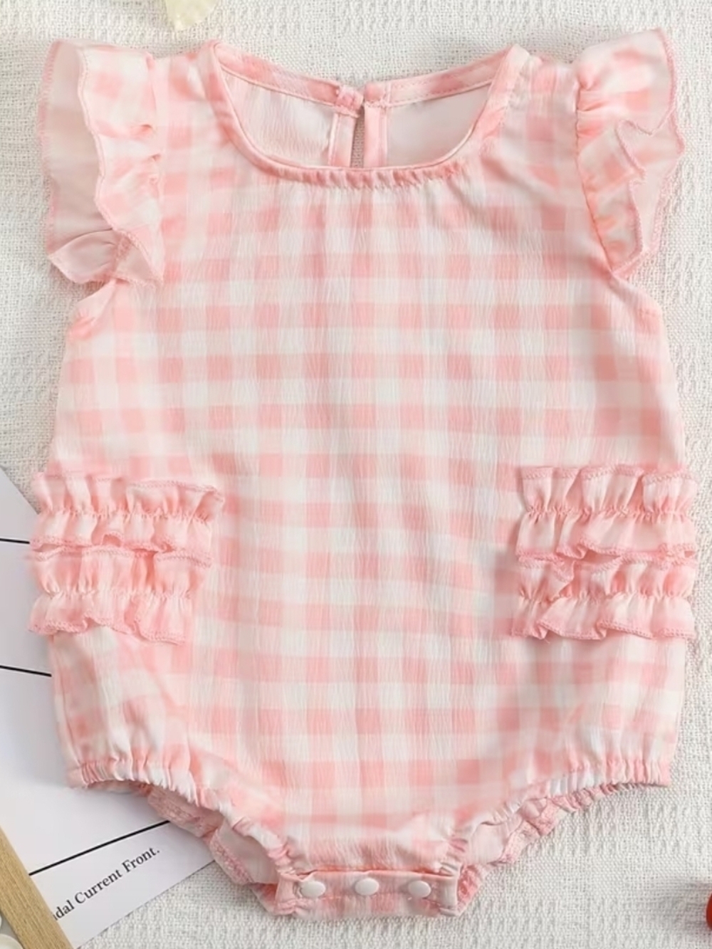 Pink Gingham Ruffle Baby Romper